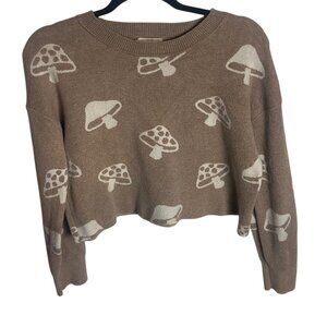 Hippie Rose Size Small Cropped Mushroom Sweater Brown Fairy Casual Neutral Boxy